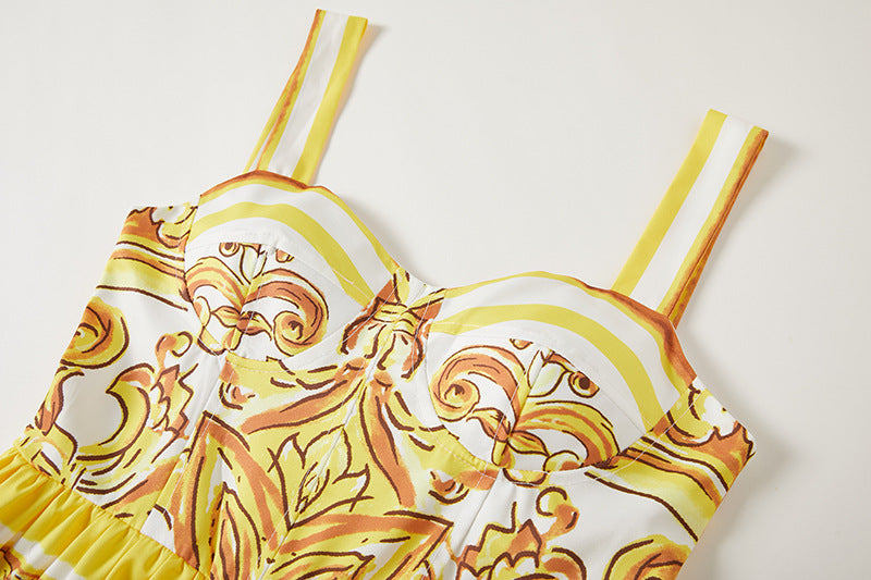 Baroque Pattern Printed Short Retro Satin Dress - 815978965367_BAS