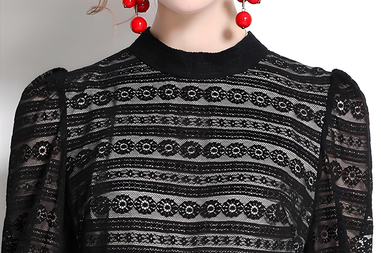 French Lace Nude Lining Vest Black Dress With Satin Skirt - 668632162100_BAS