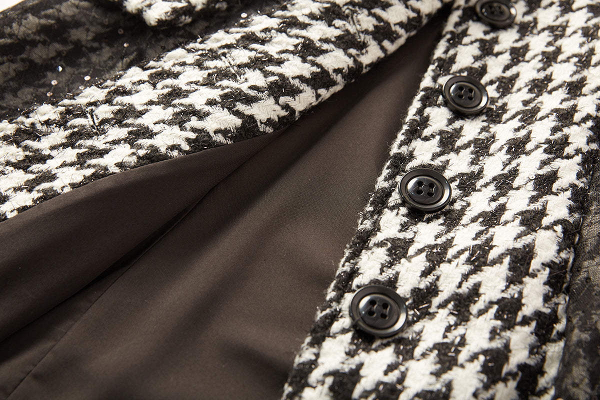 Houndstooth Noir Sequin Coat-Dress - 849998226262_BLACK