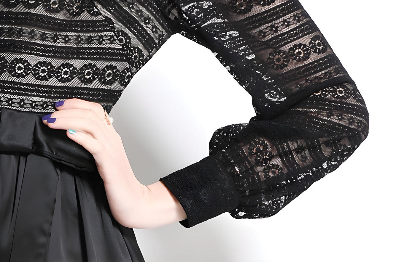 French Lace Nude Lining Vest Black Dress With Satin Skirt - 668632162100_BAS