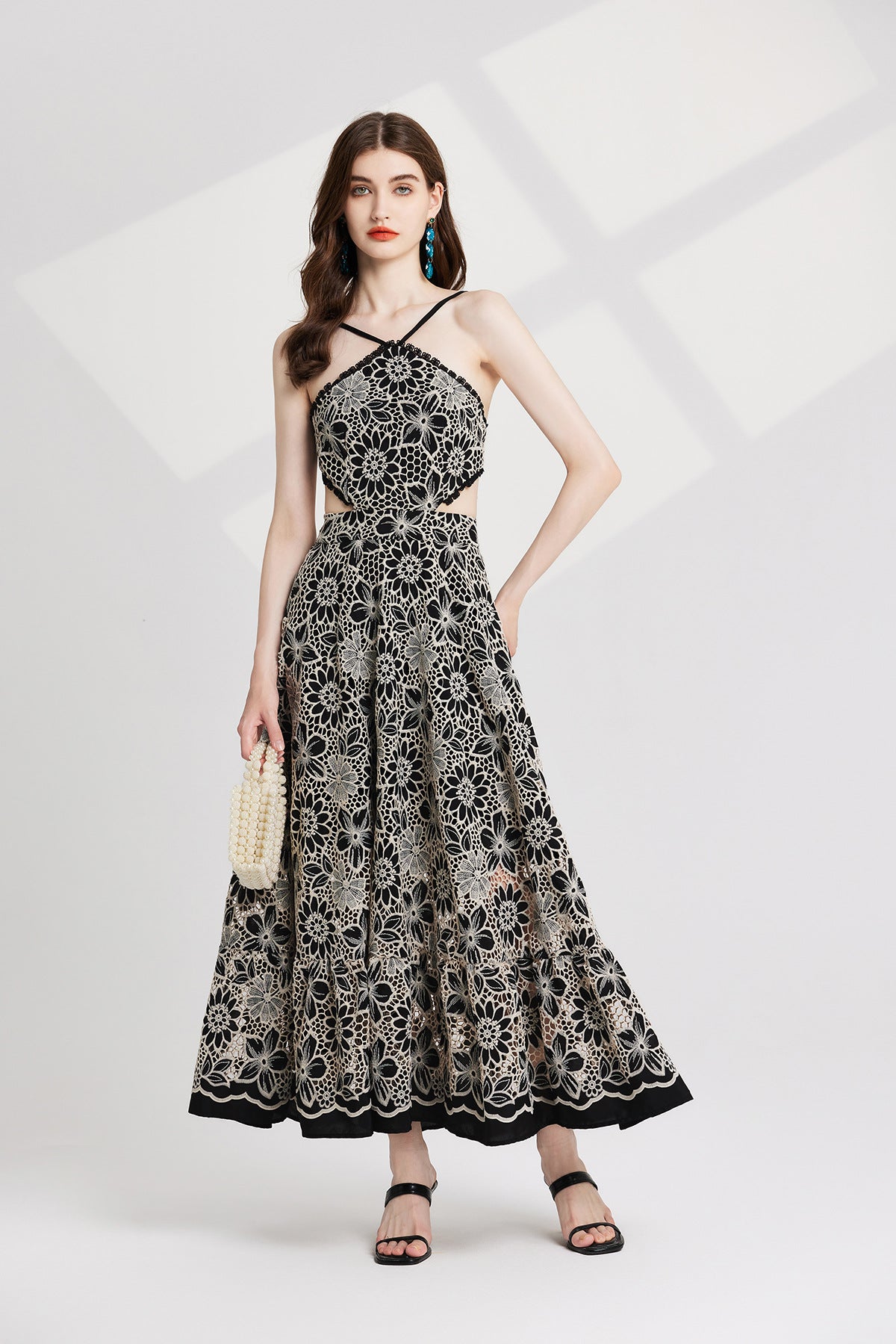 Luxury French Lace Halter Neck Holiday Breeze Black Dress - 829851111269_BLA