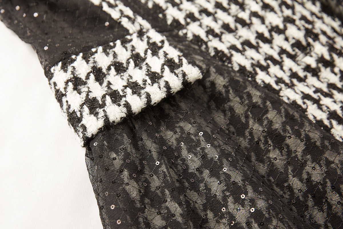 Houndstooth Noir Sequin Coat-Dress - 849998226262_BLACK