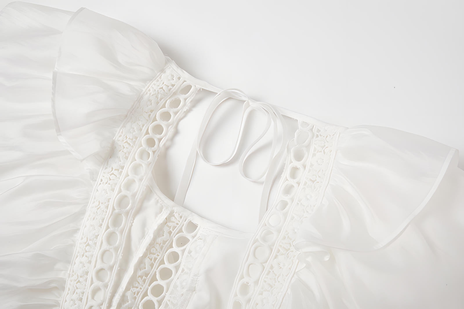 Summer Seaside Vacation French Lace White Long Dress - 812508106214_BAS