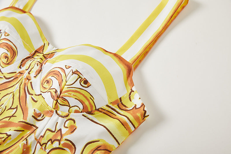 Baroque Pattern Printed Short Retro Satin Dress - 815978965367_BAS