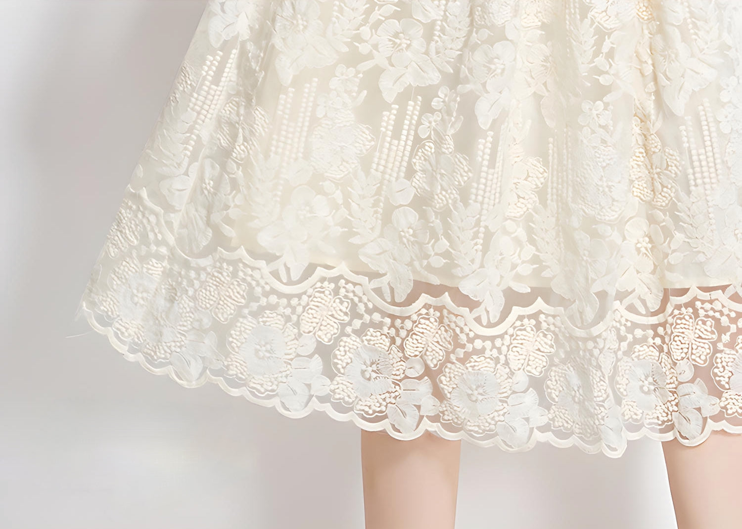 Embroidered French Lace Single Breasted Blouse and Skirt Two Piece Set - 8562#607_WHITE