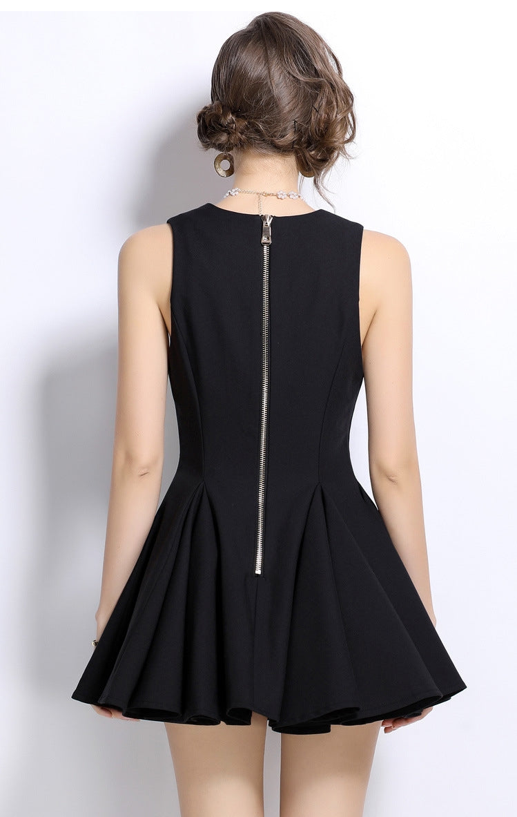 Button Up Short Black Dress