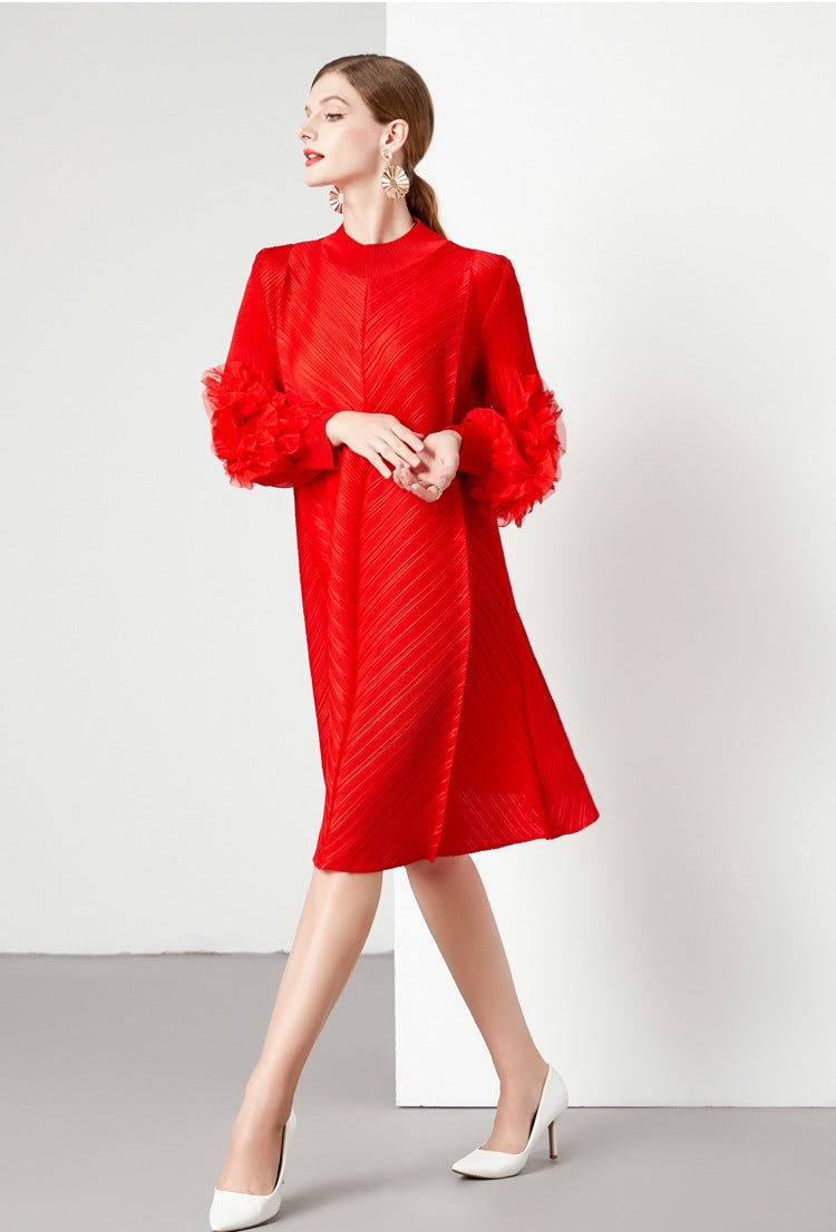 Heat Set Pleated Mini Dress One Size - 824142807175_RED