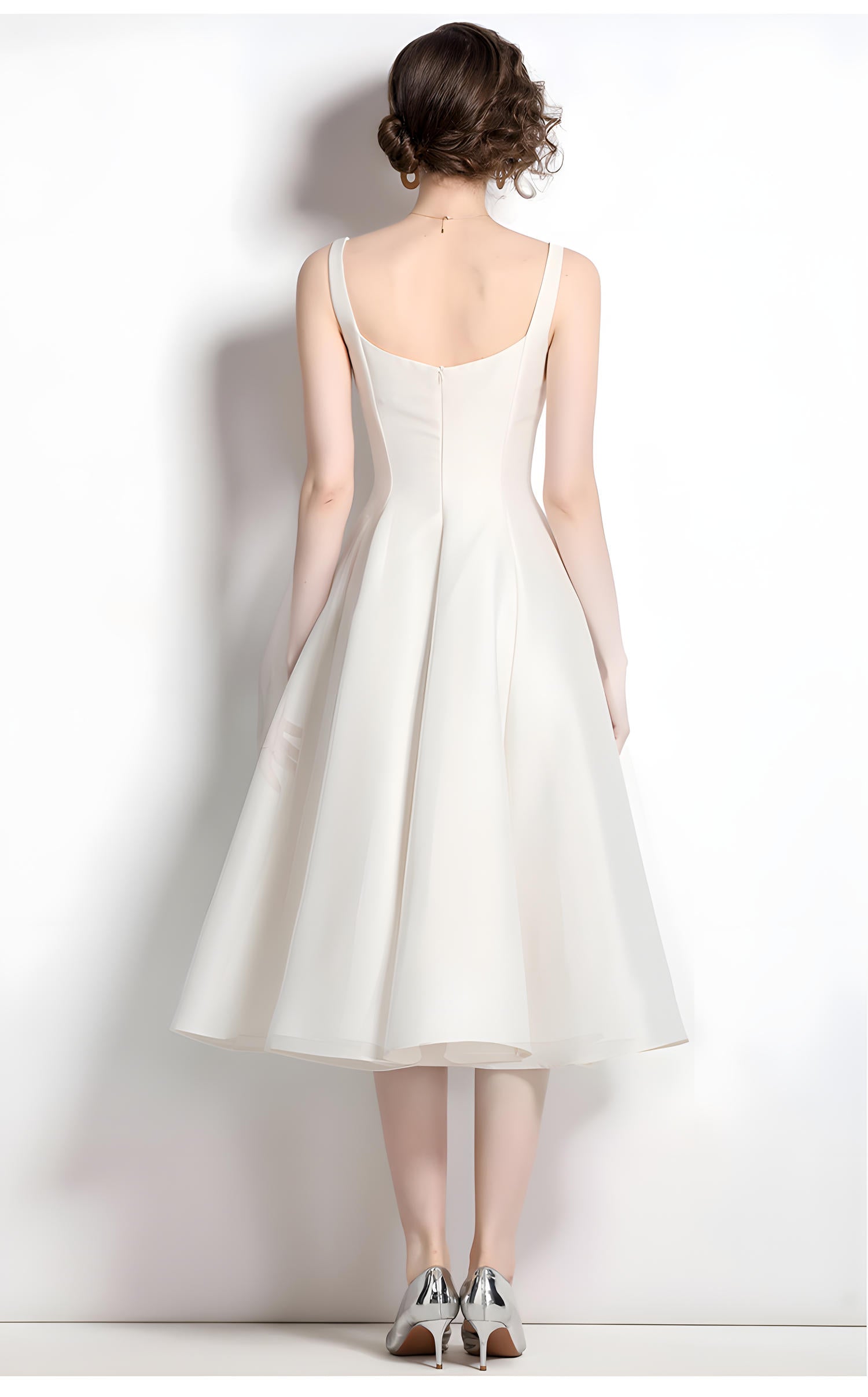 Retro Style Hepburn Skirt Fitted Vest Suspender White Satin Dress - 709210134751_BAS