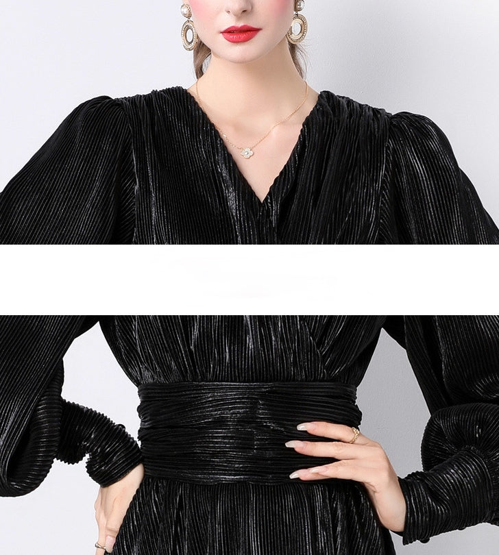 Midnight Luxe Micro-Pleat Gown - 833726665653_BLA