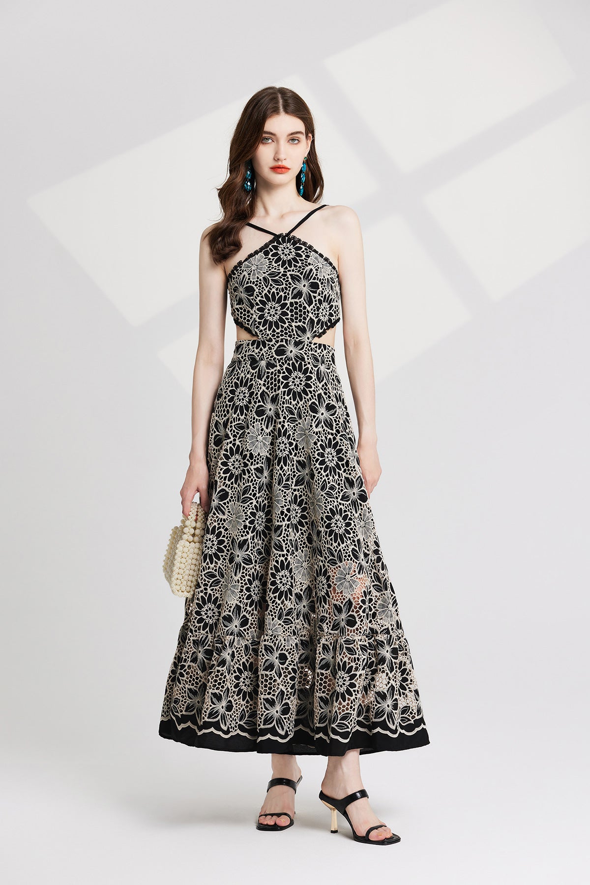 Luxury French Lace Halter Neck Holiday Breeze Black Dress - 829851111269_BLA