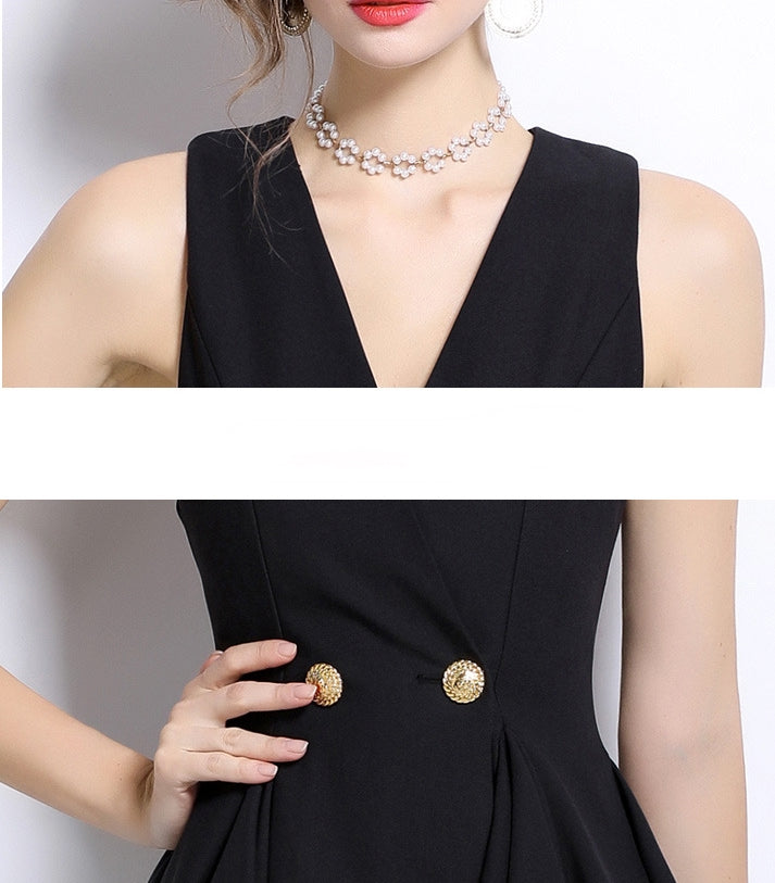 Button Up Short Black Dress