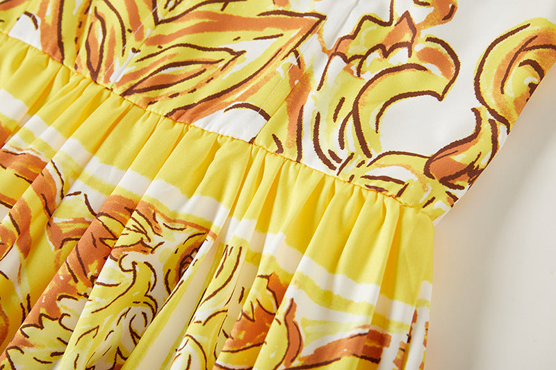 Baroque Pattern Printed Short Retro Satin Dress - 815978965367_BAS