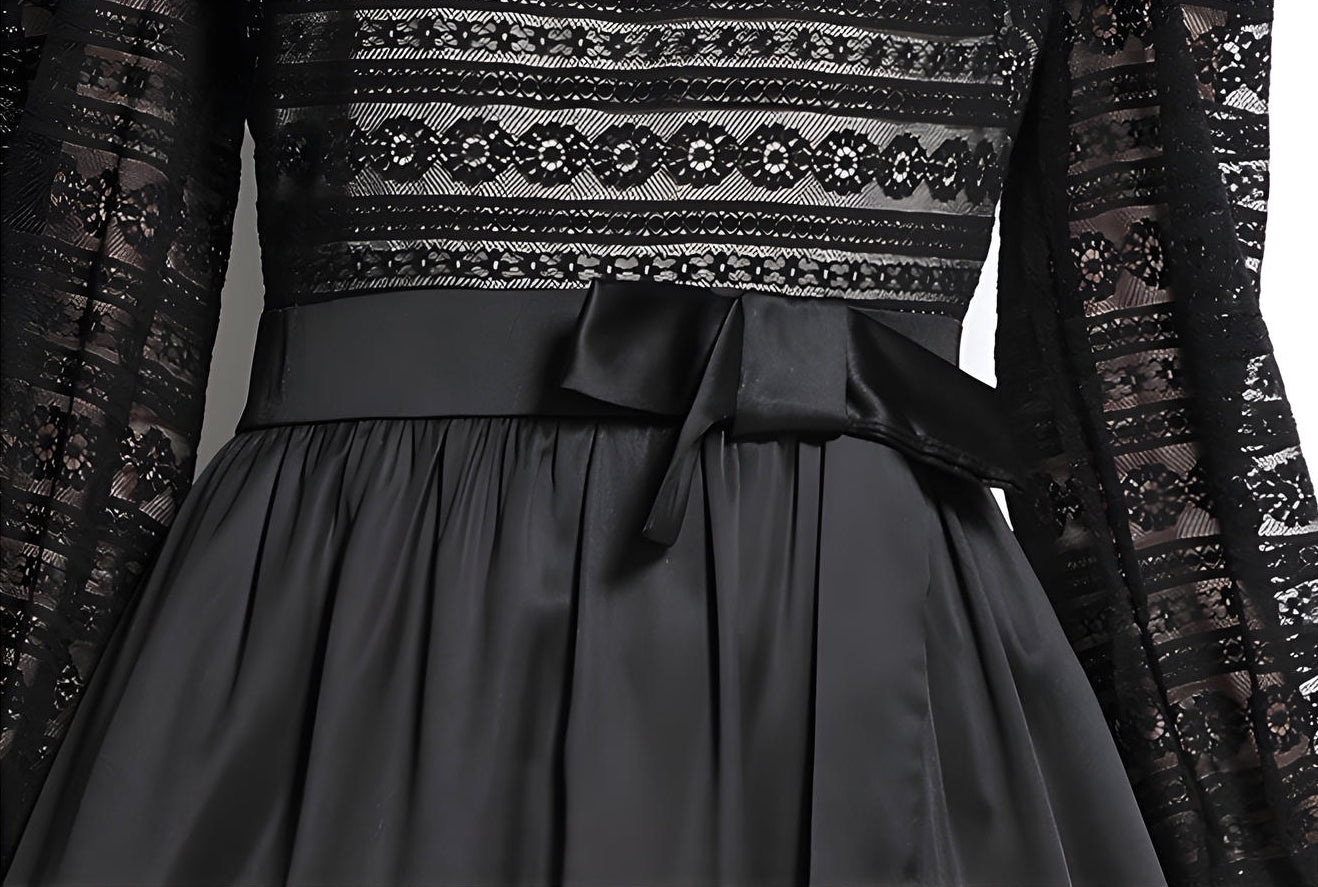 French Lace Nude Lining Vest Black Dress With Satin Skirt - 668632162100_BAS