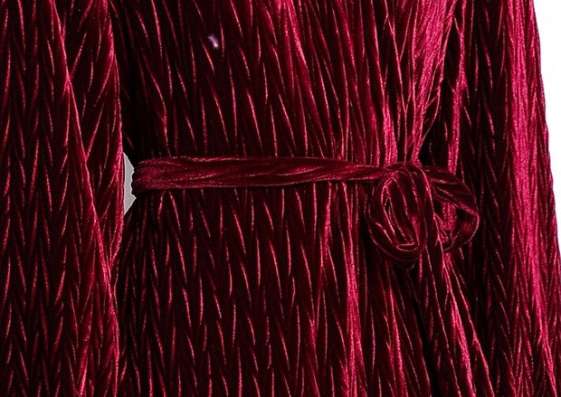 Diamond Embellished Heat Set Self Texture Velvet Dress - 855961209321_CLARET