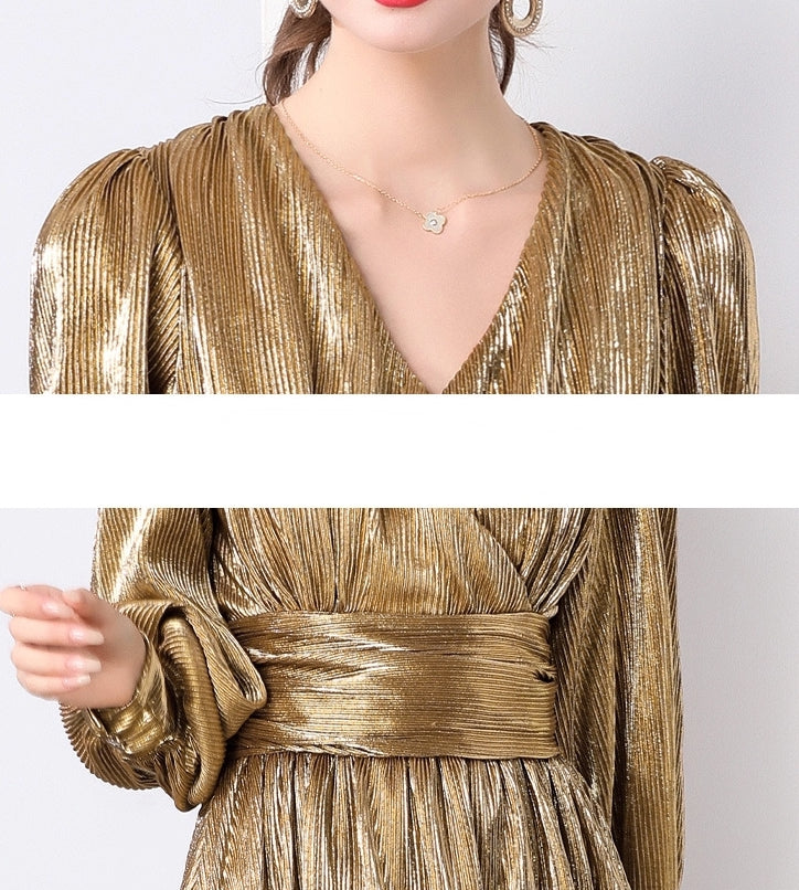 Golden Hour Micro-Pleat Gown - 833726665653_GOL