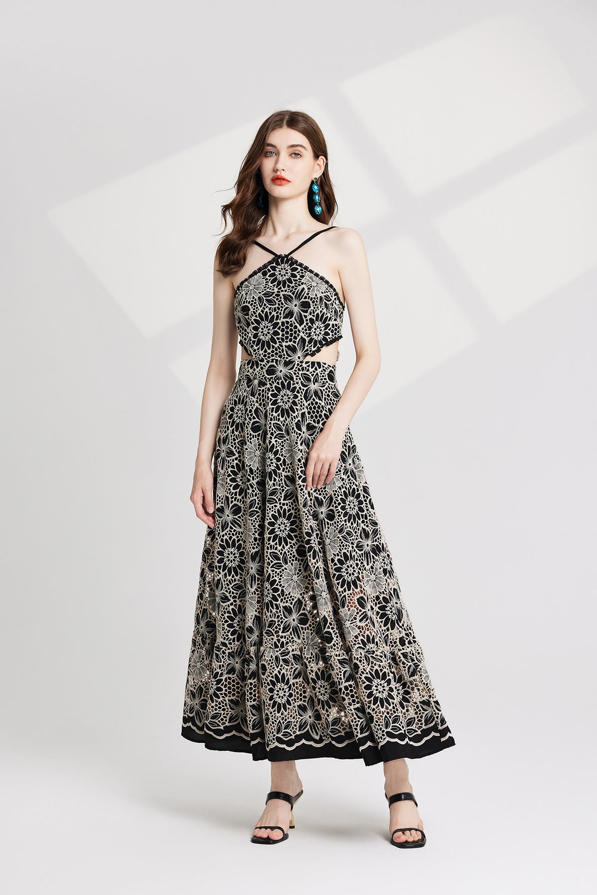 Luxury French Lace Halter Neck Holiday Breeze Black Dress - 829851111269_BLA