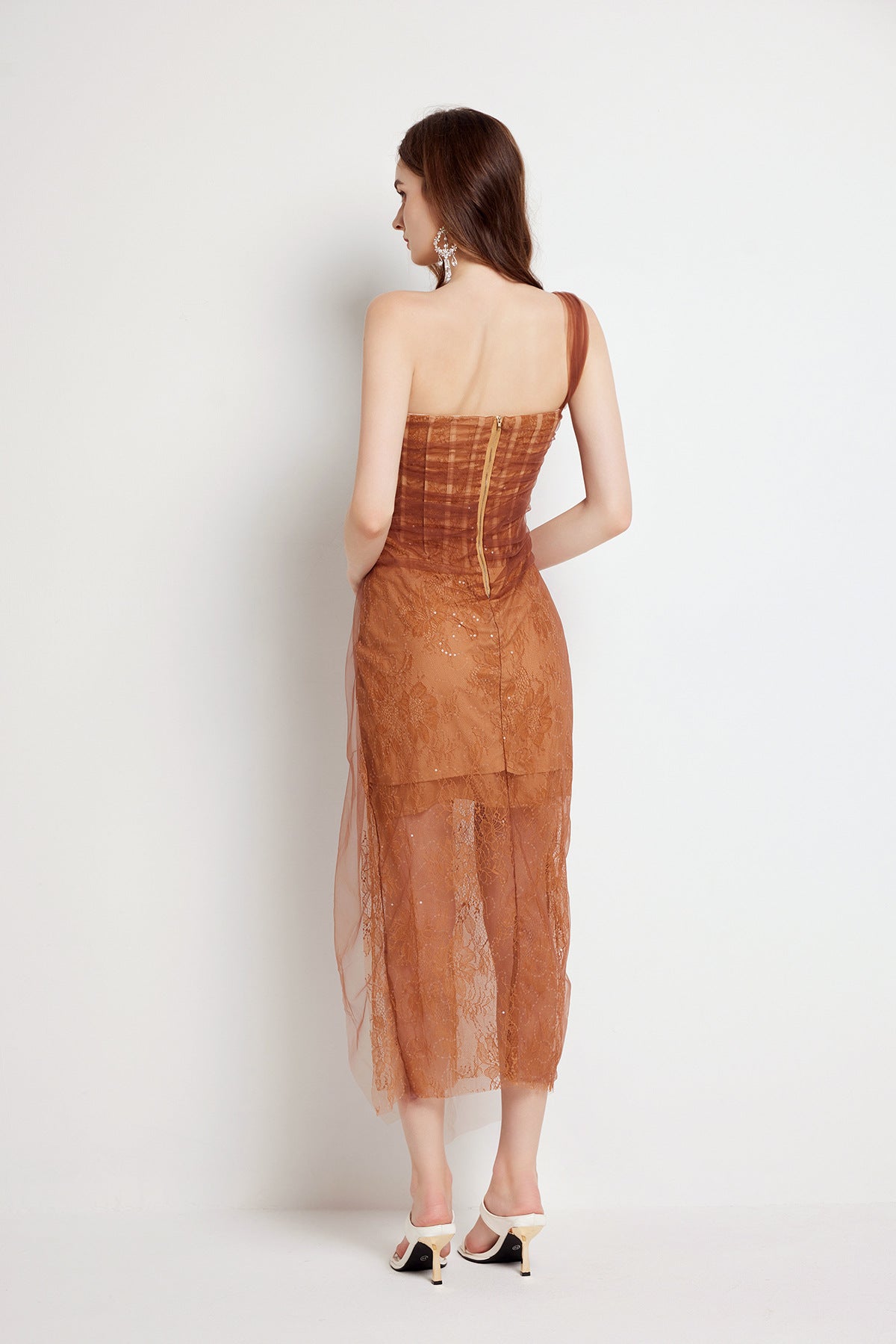 Embroidered Mesh And Sequin Corset Gown - 836766640227_BRO