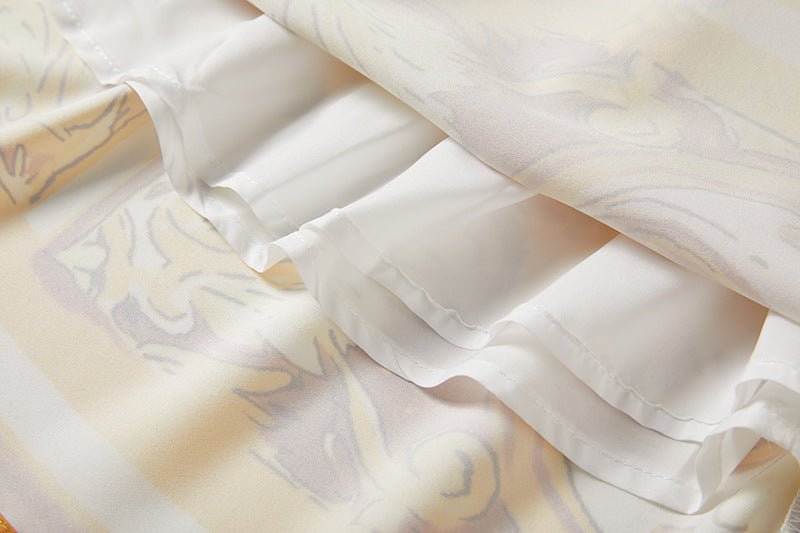 Baroque Pattern Printed Short Retro Satin Dress - 815978965367_BAS