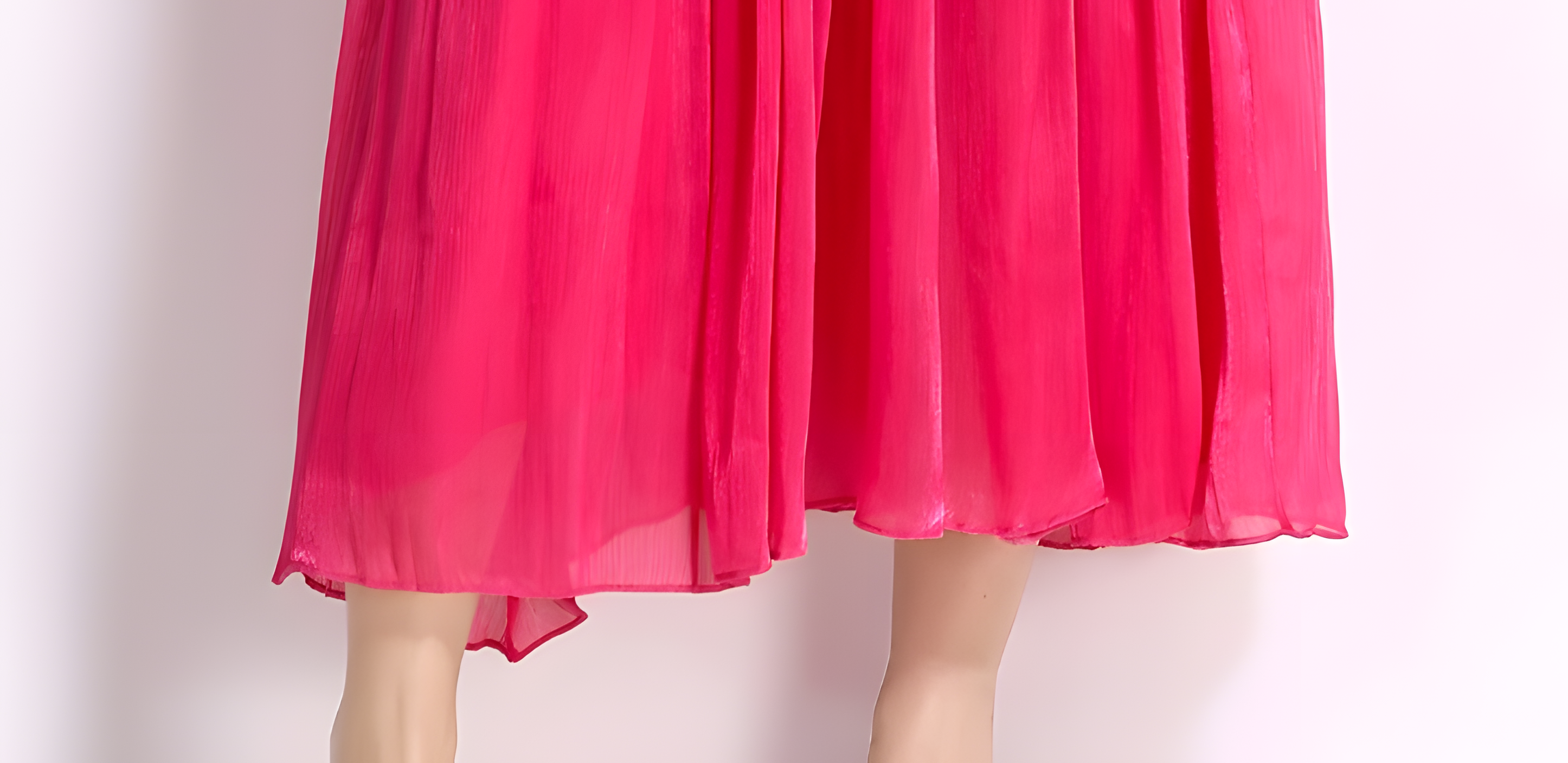 Glossy Pearlescent Chiffon Satin Fabric Lantern Sleeve Rose Red Dress with Belt - 826597659866_BAS