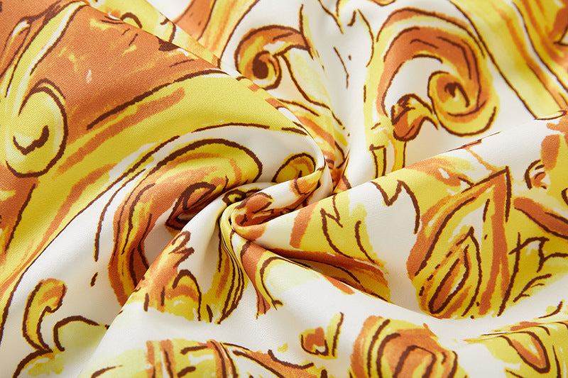 Baroque Pattern Printed Short Retro Satin Dress - 815978965367_BAS