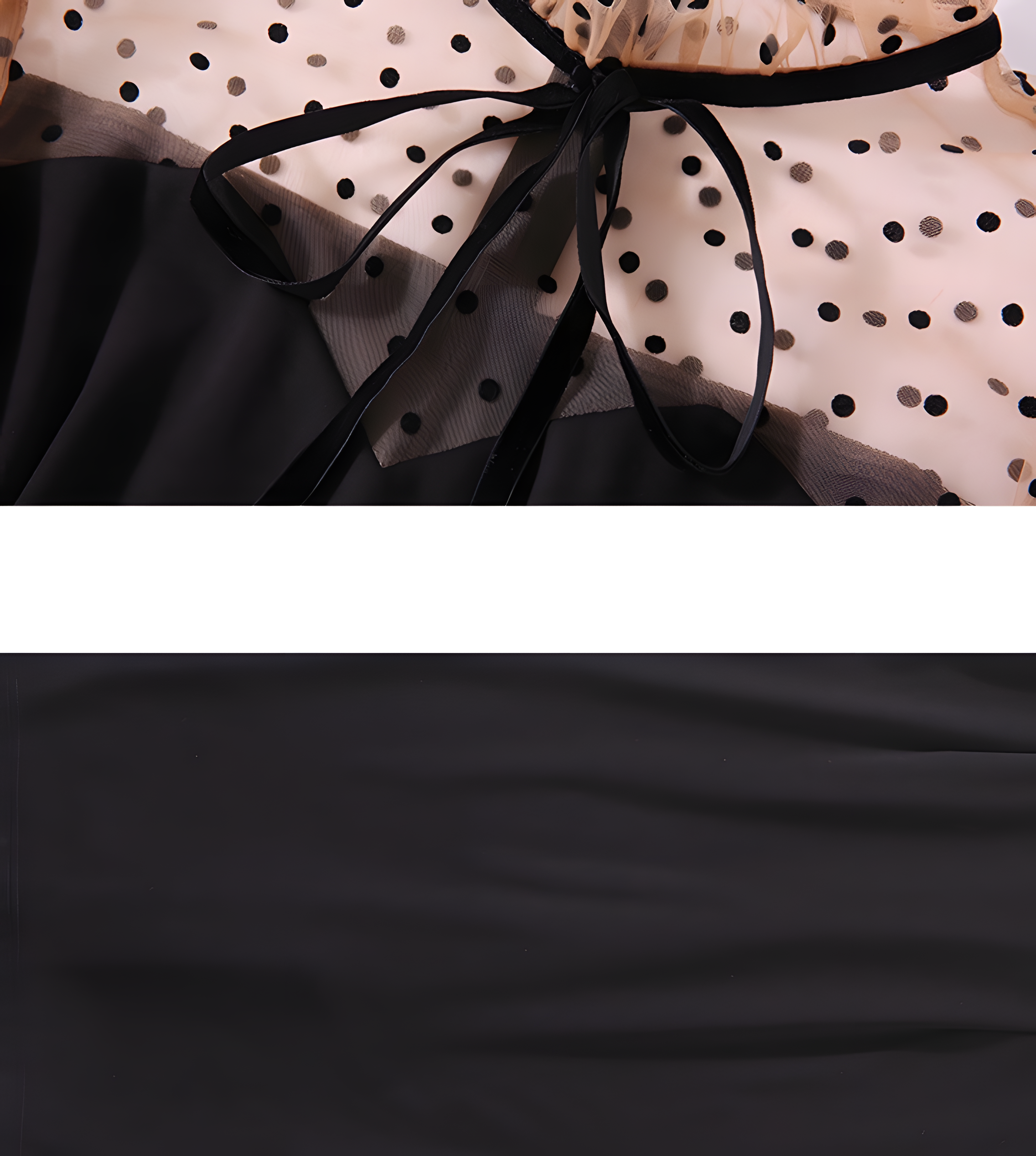 Butterfly Sleeve Satin Neck Bow Tie High Neck Polka Dot Mesh Black Sheath Dress - 618102369324_BAS