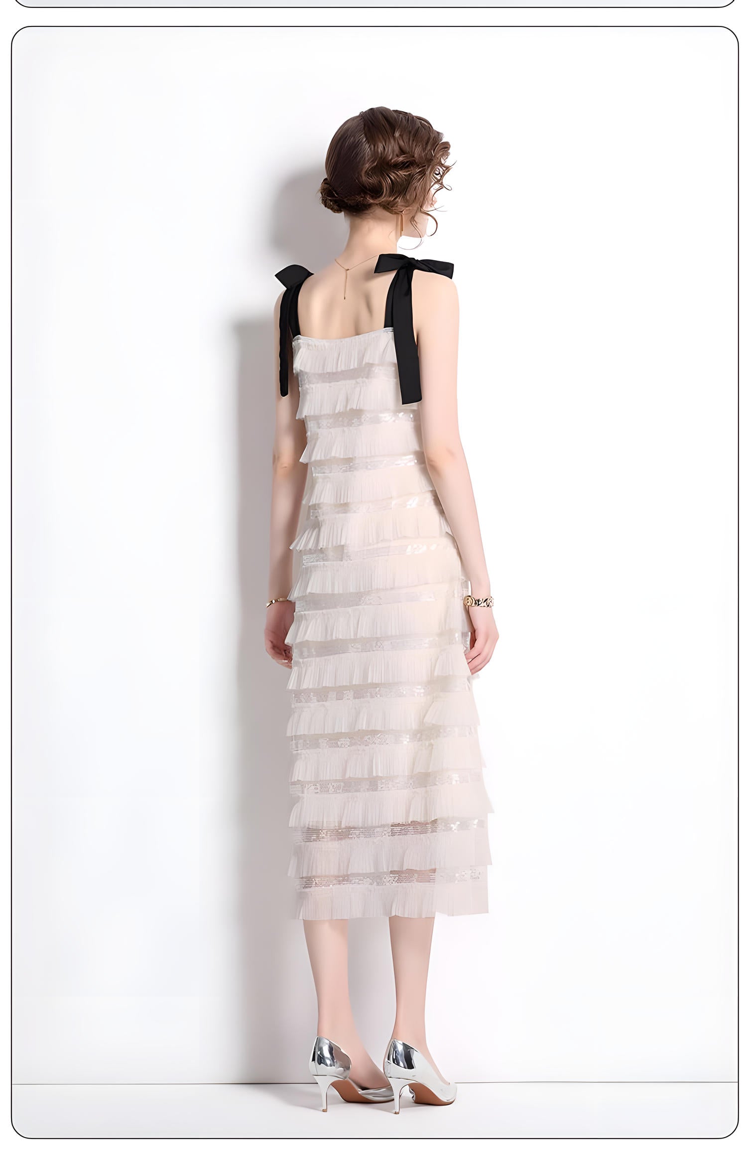 Multitier Ruffle Mesh Suspender Dress With Sequin Embroidery - 804837667850_BAS