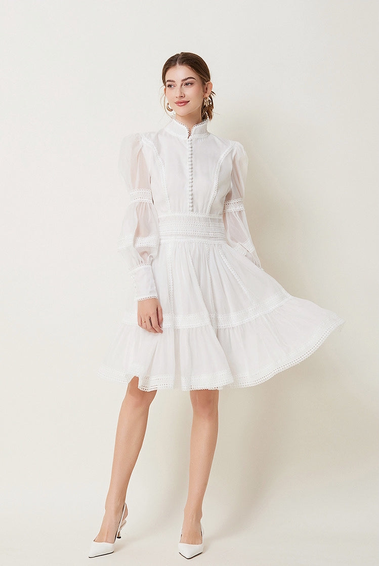 Lace Cascade Short Dress - 843851263446_WHITE