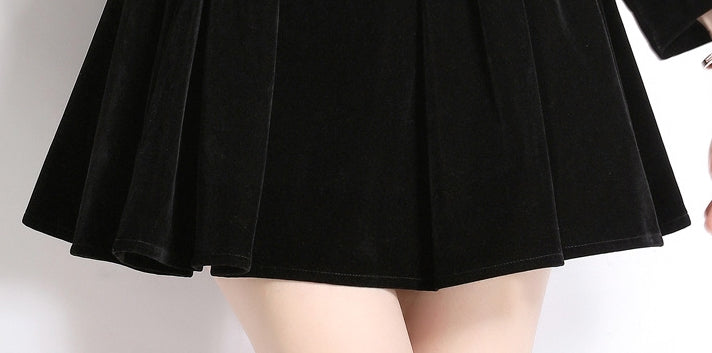 Black Short Velvet Dress With Ruched Waist And Jewelled Sweetheart Neckline - 735628352228_BLA