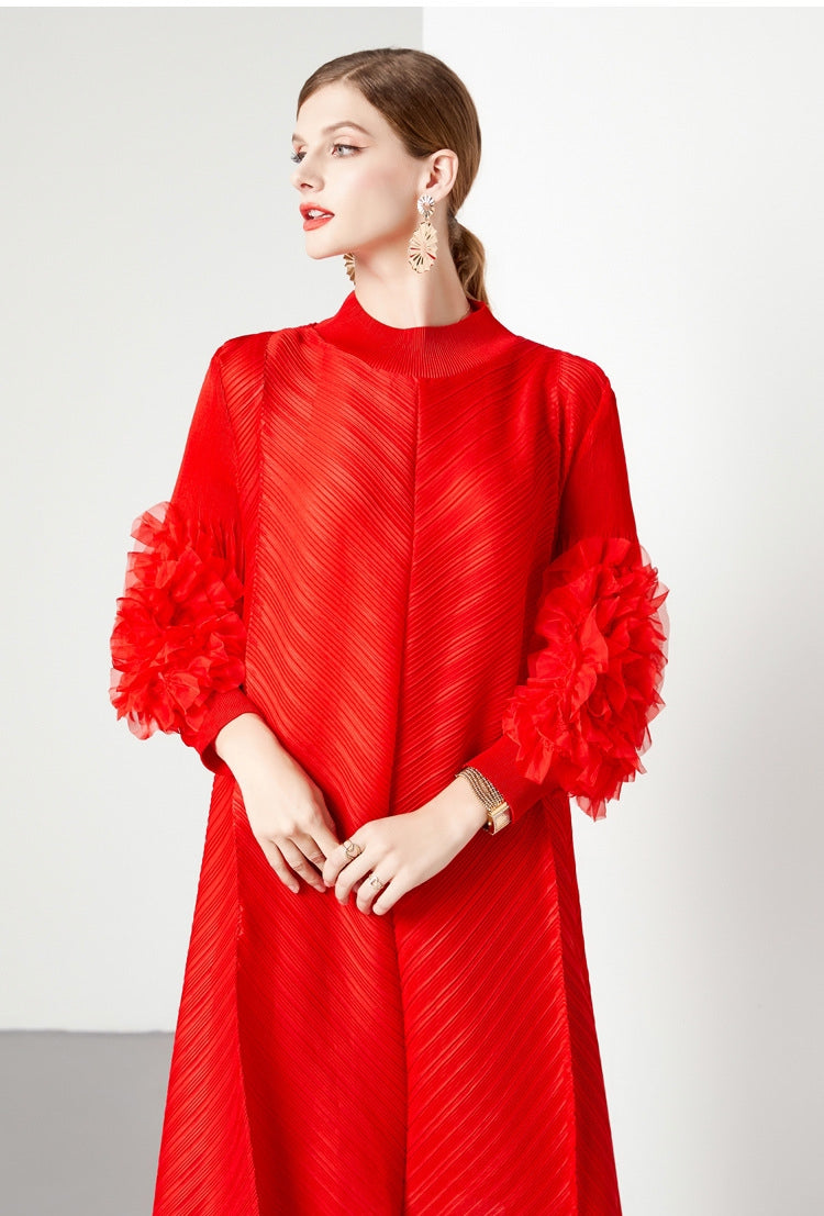 Heat Set Pleated Mini Dress One Size - 824142807175_RED