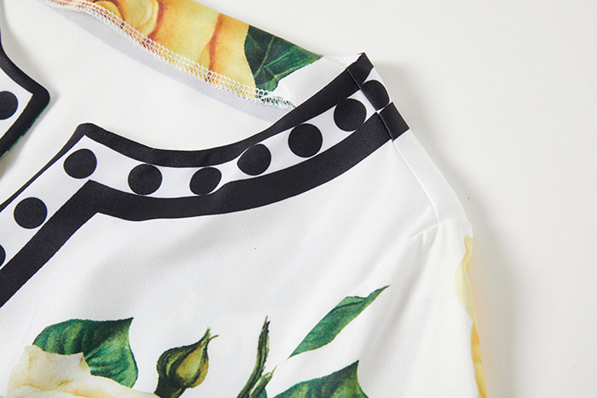 Golden Bloom Kaftan Black Dress with Vibrant Yellow Rose Floral Pattern - 818939592219_BLA