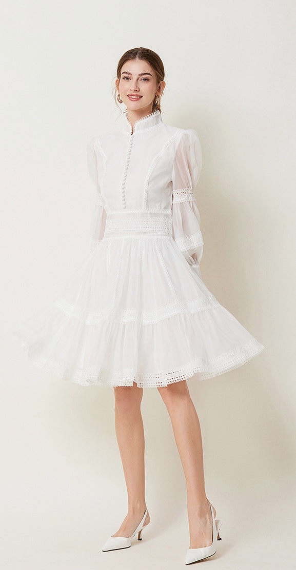 Lace Cascade Short Dress - 843851263446_WHITE