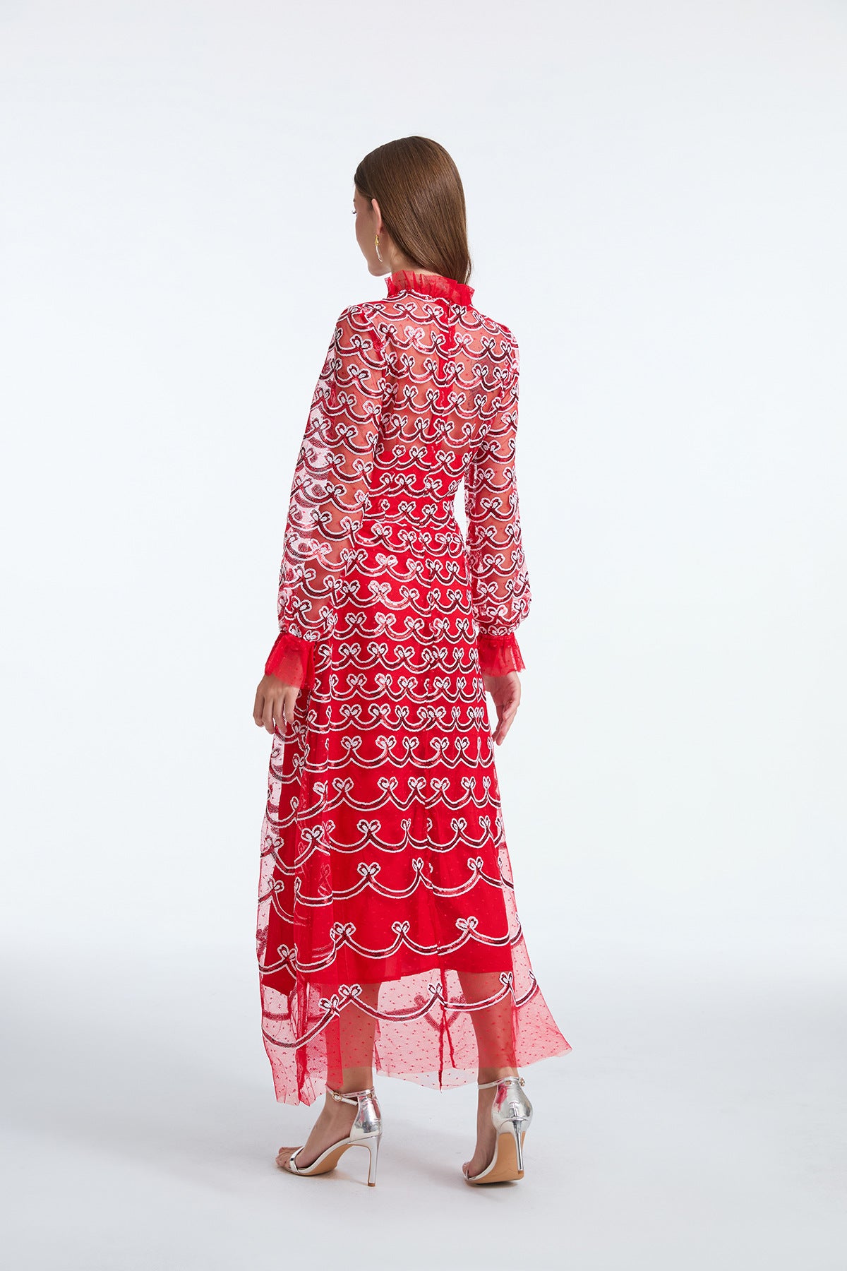 Crimson Symphony Mesh and Sequin Dress - 852089082902_RED