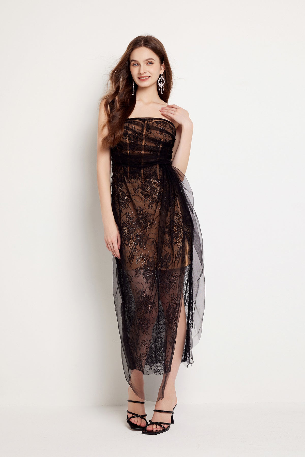 Embroidered Mesh And Sequin Corset Gown - 836766640227_BLA