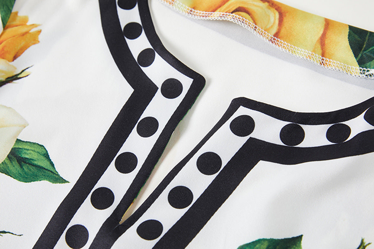 Golden Bloom Kaftan Black Dress with Vibrant Yellow Rose Floral Pattern - 818939592219_BLA