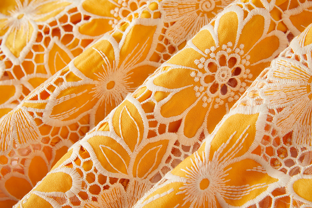 Luxury French Lace Halter Neck Holiday Breeze Black Dress - 829851111269_YEL