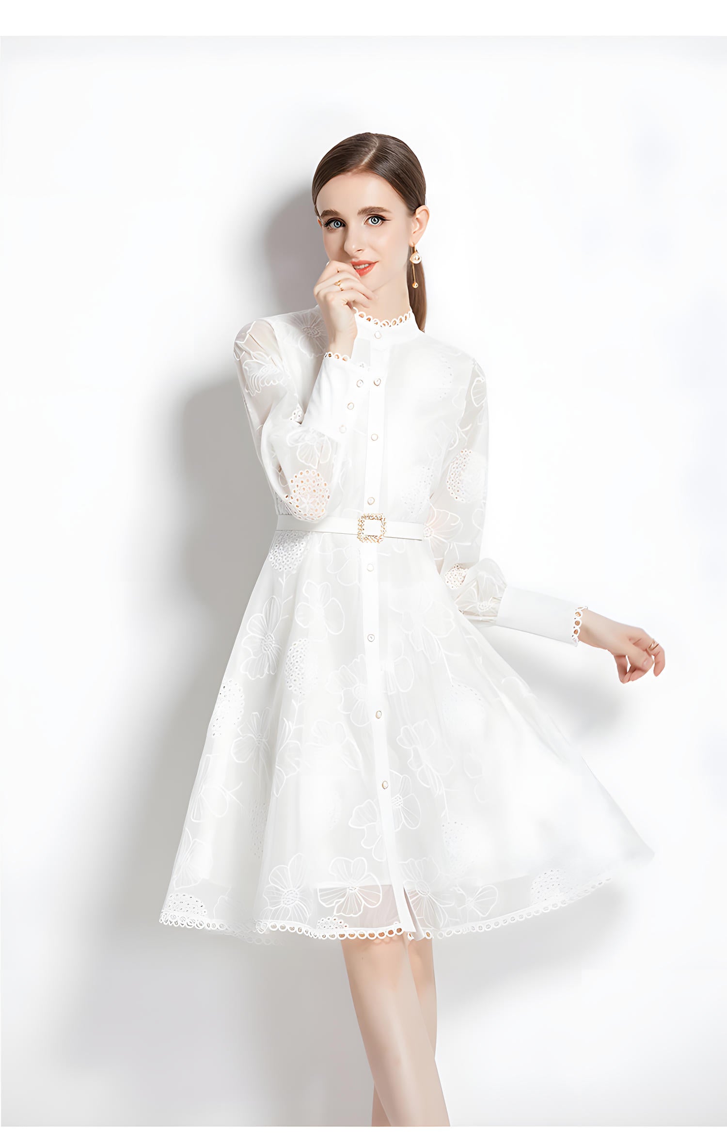 Luxury French Lace High Neck Retro Short Dress - 734579574273