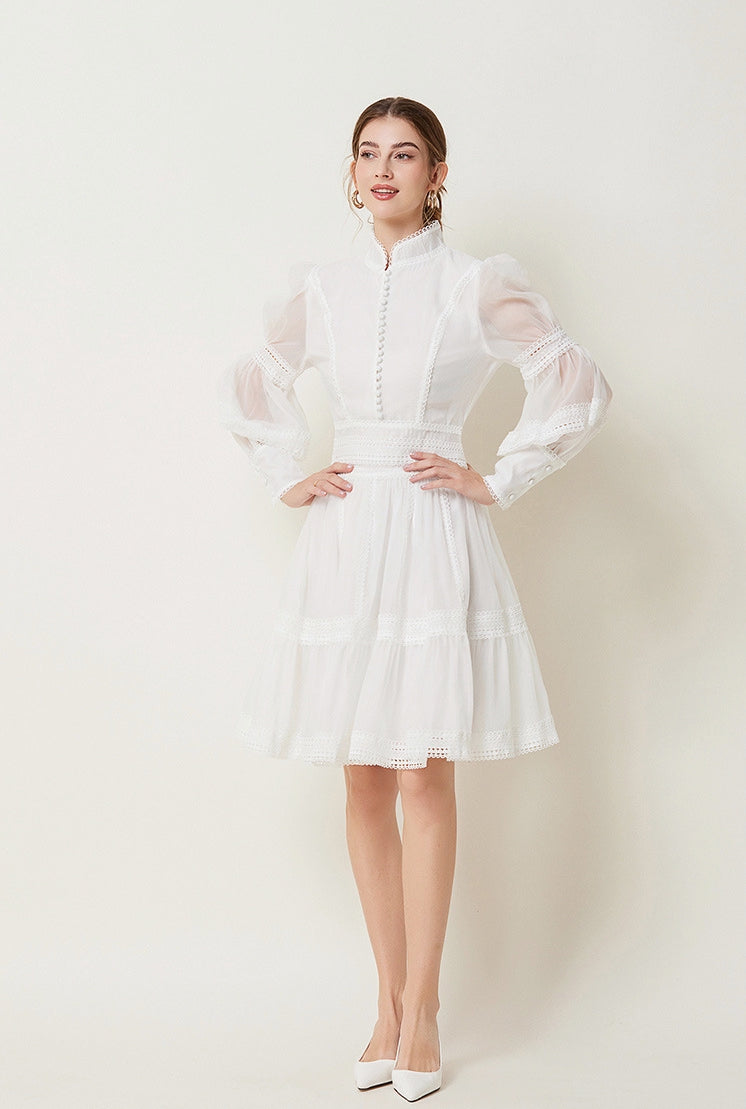 Lace Cascade Short Dress - 843851263446_WHITE