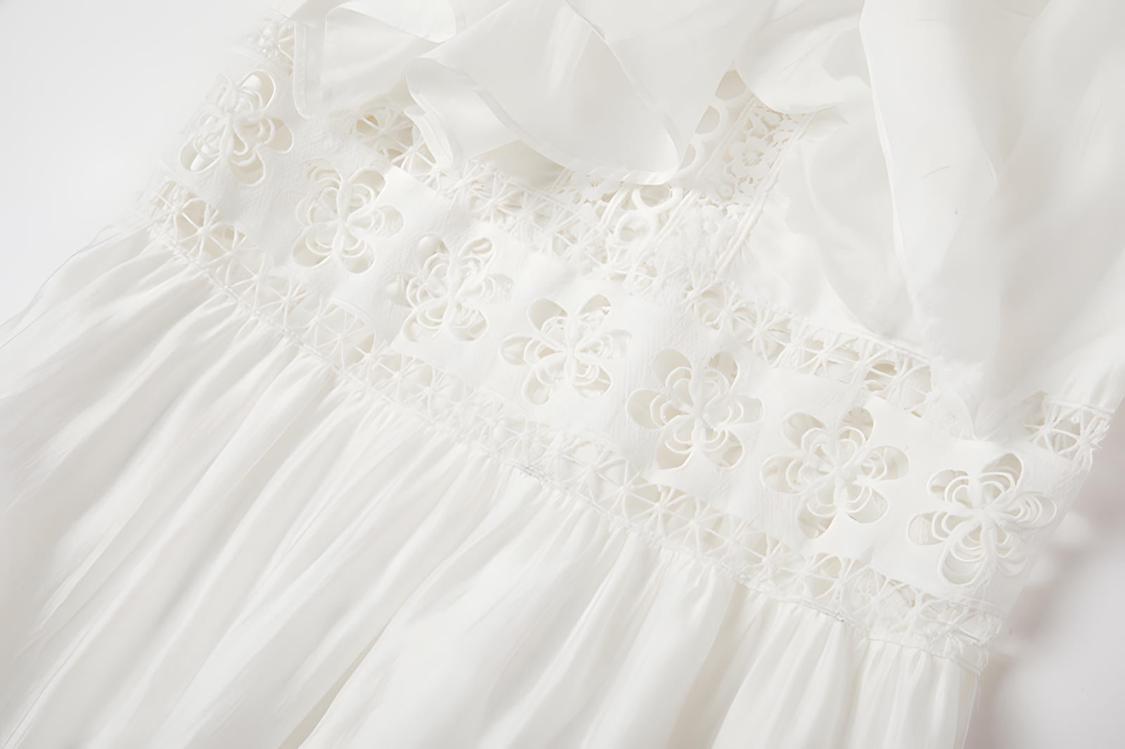 Summer Seaside Vacation French Lace White Long Dress - 812508106214_BAS