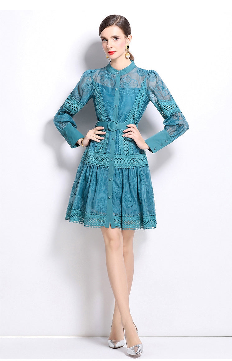 Lace Reverie Short Dress - 844681311005_PEACOCKBLUE