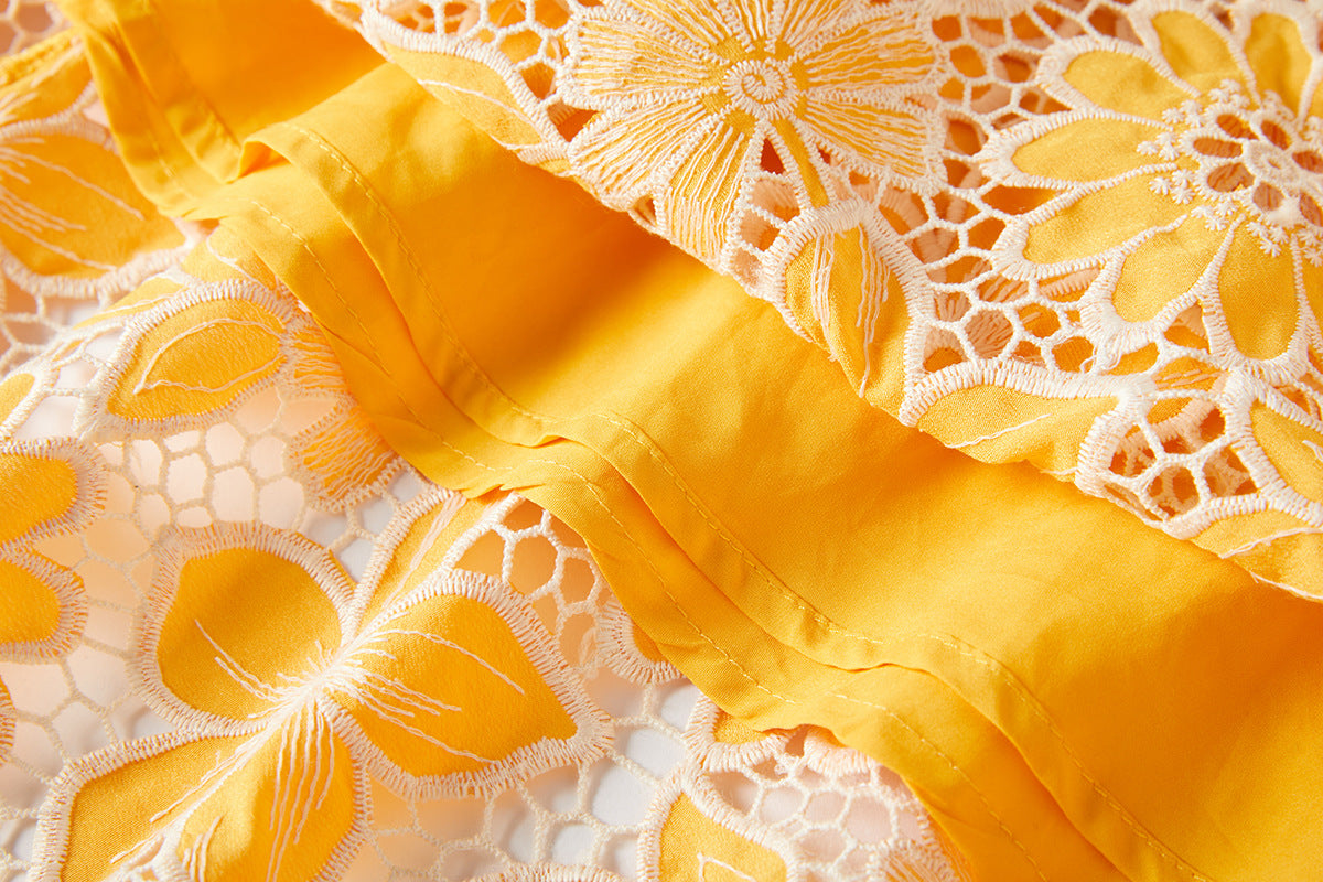 Luxury French Lace Halter Neck Holiday Breeze Black Dress - 829851111269_YEL