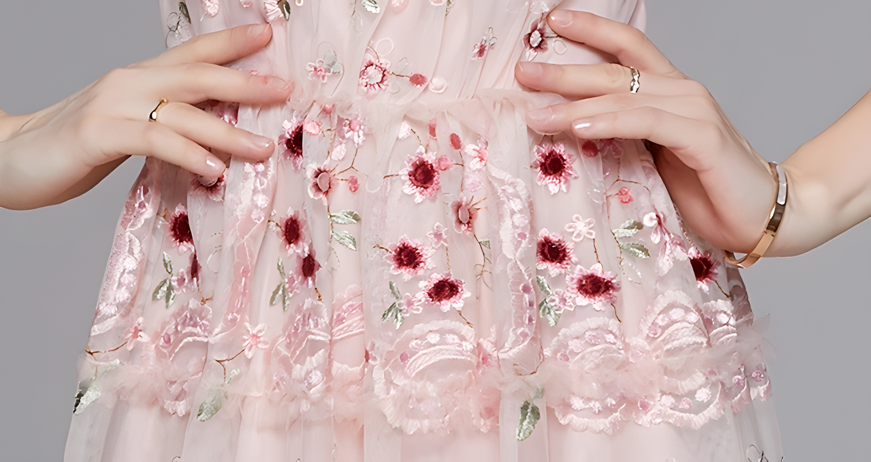 Embroidered Mesh Multitier Ruffled Skirt High Neck Pink Dress - 701166254679_BAS