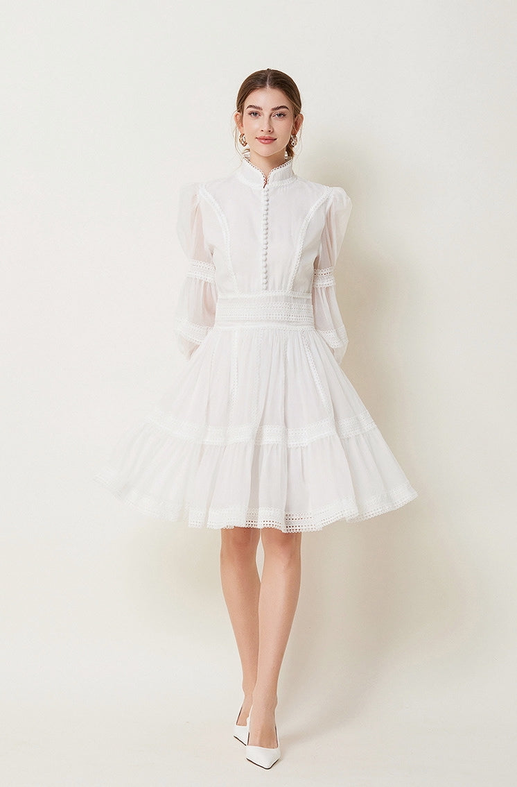 Lace Cascade Short Dress - 843851263446_WHITE