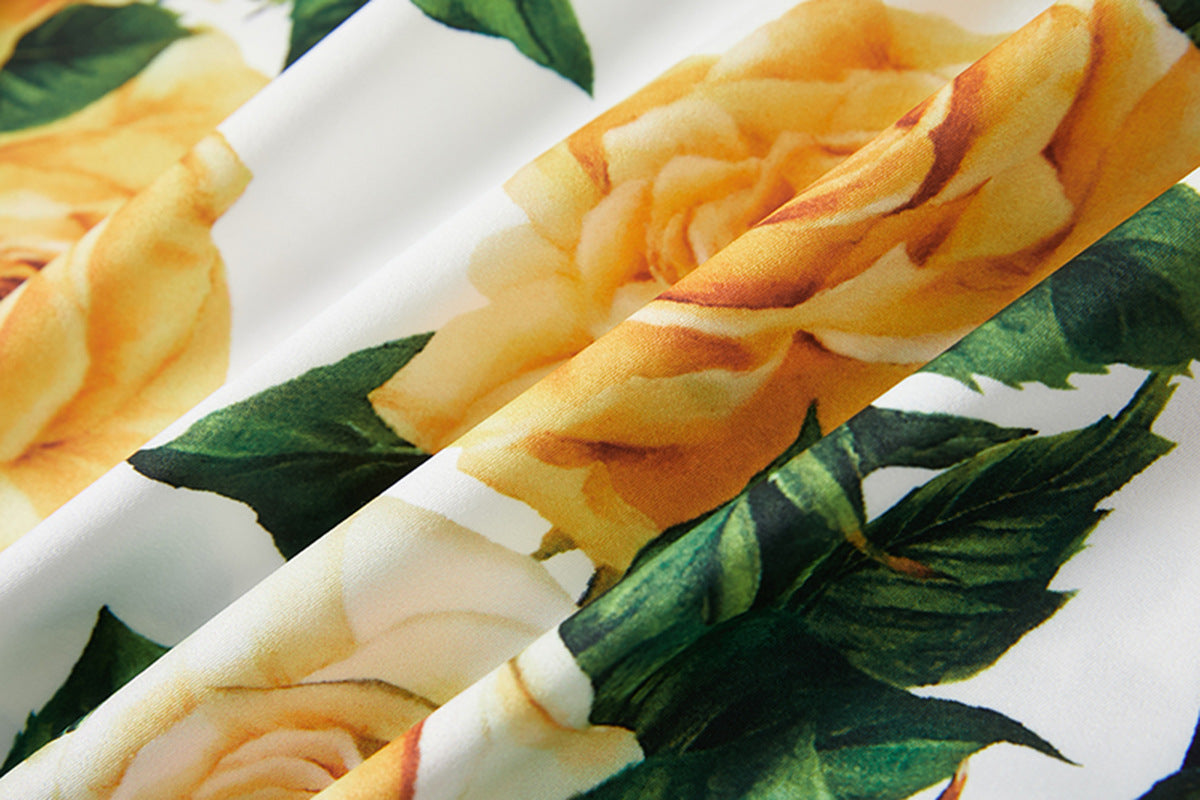 Golden Bloom Kaftan Black Dress with Vibrant Yellow Rose Floral Pattern - 818939592219_BLA