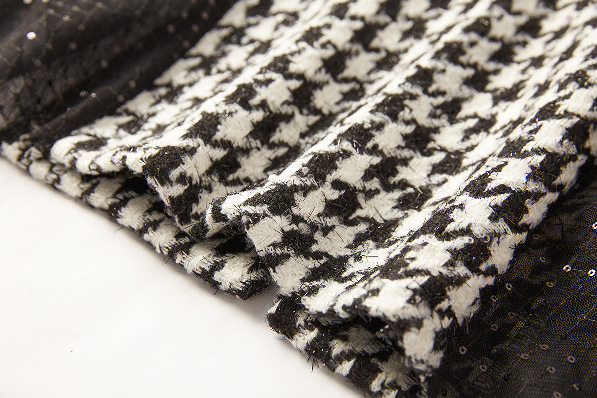 Houndstooth Noir Sequin Coat-Dress - 849998226262_BLACK