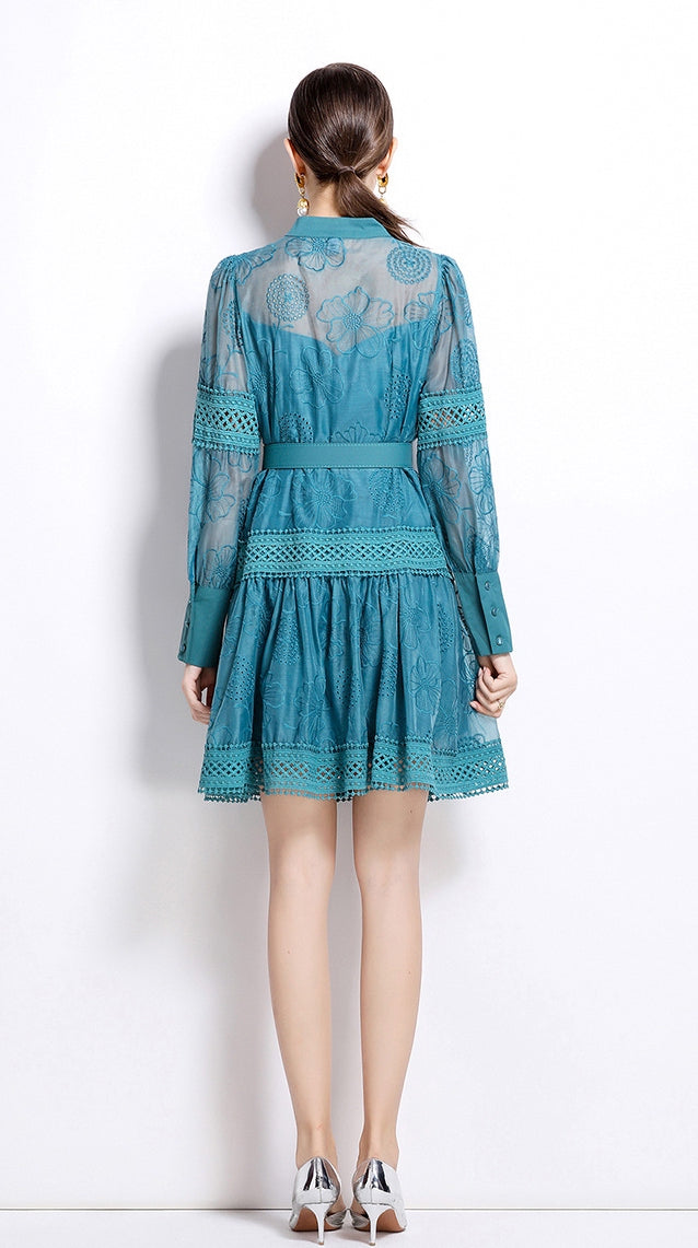 Lace Reverie Short Dress - 844681311005_PEACOCKBLUE