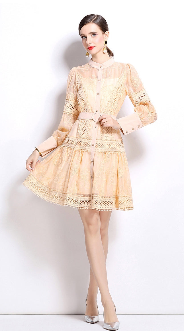 Delicate Weave Short Dress  - 844767082747_APRICOT