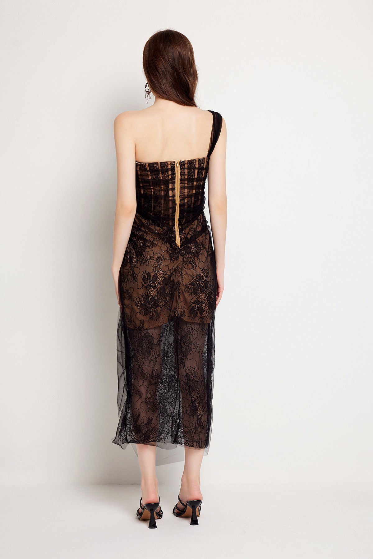 Embroidered Mesh And Sequin Corset Gown - 836766640227_BLA