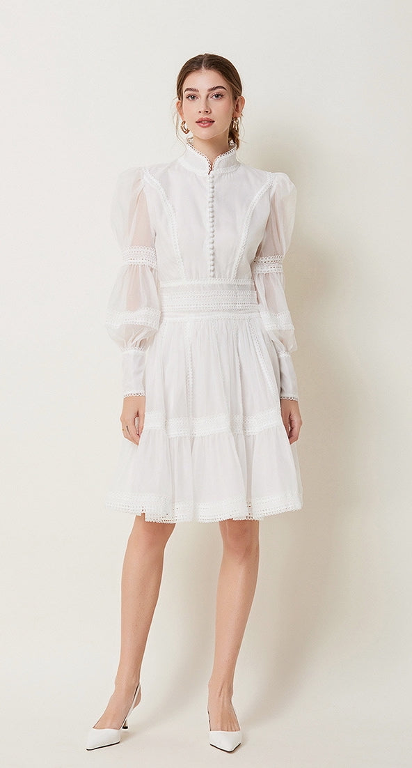 Lace Cascade Short Dress - 843851263446_WHITE