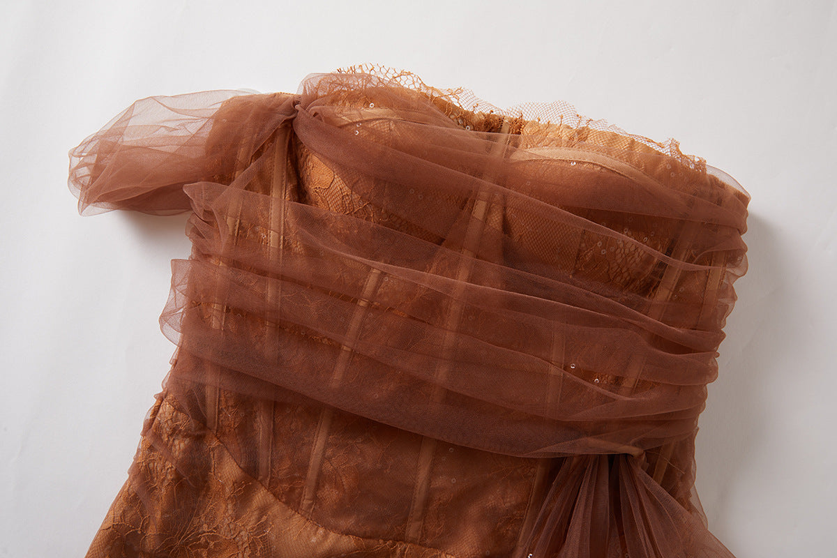 Embroidered Mesh And Sequin Corset Gown - 836766640227_BRO