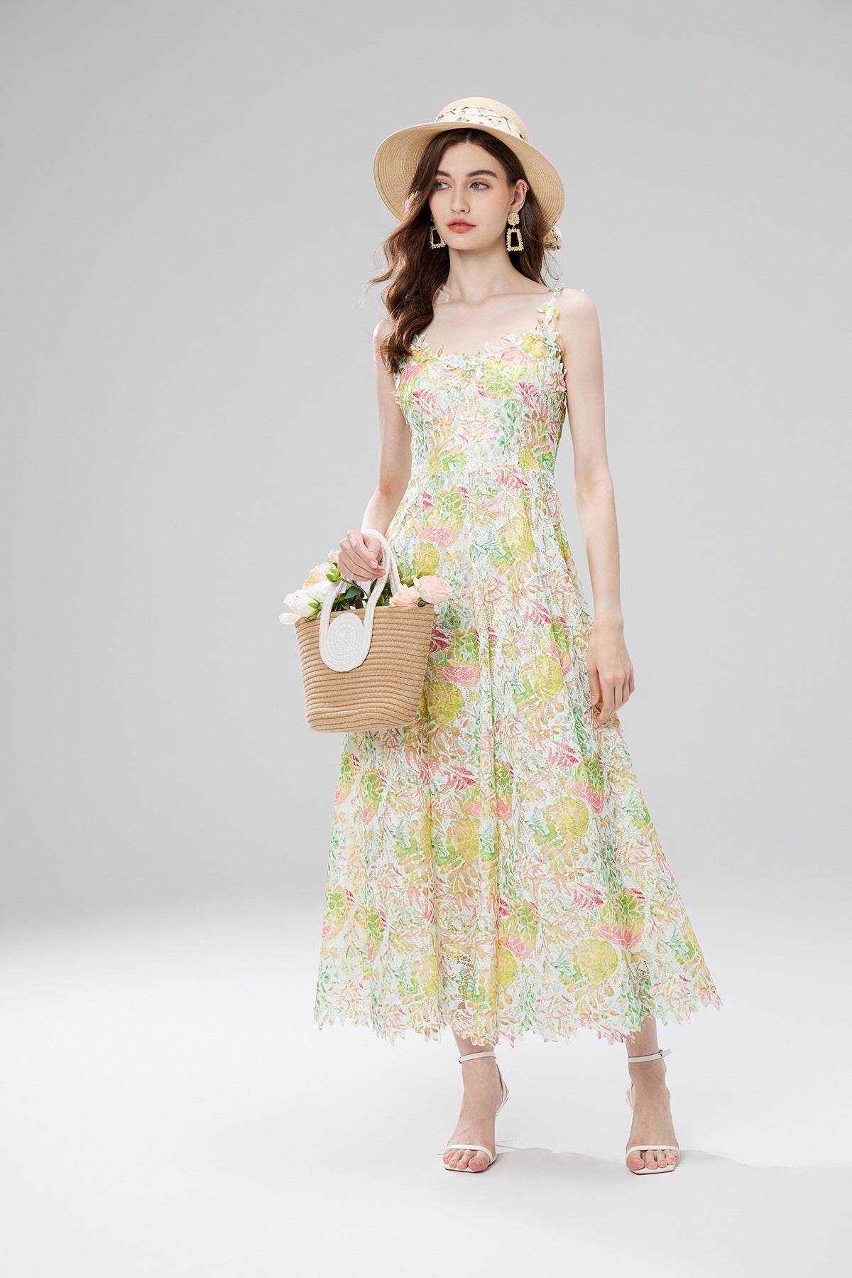 French Lace Garden Green Beach Holiday Dress - 830698368753_GRE